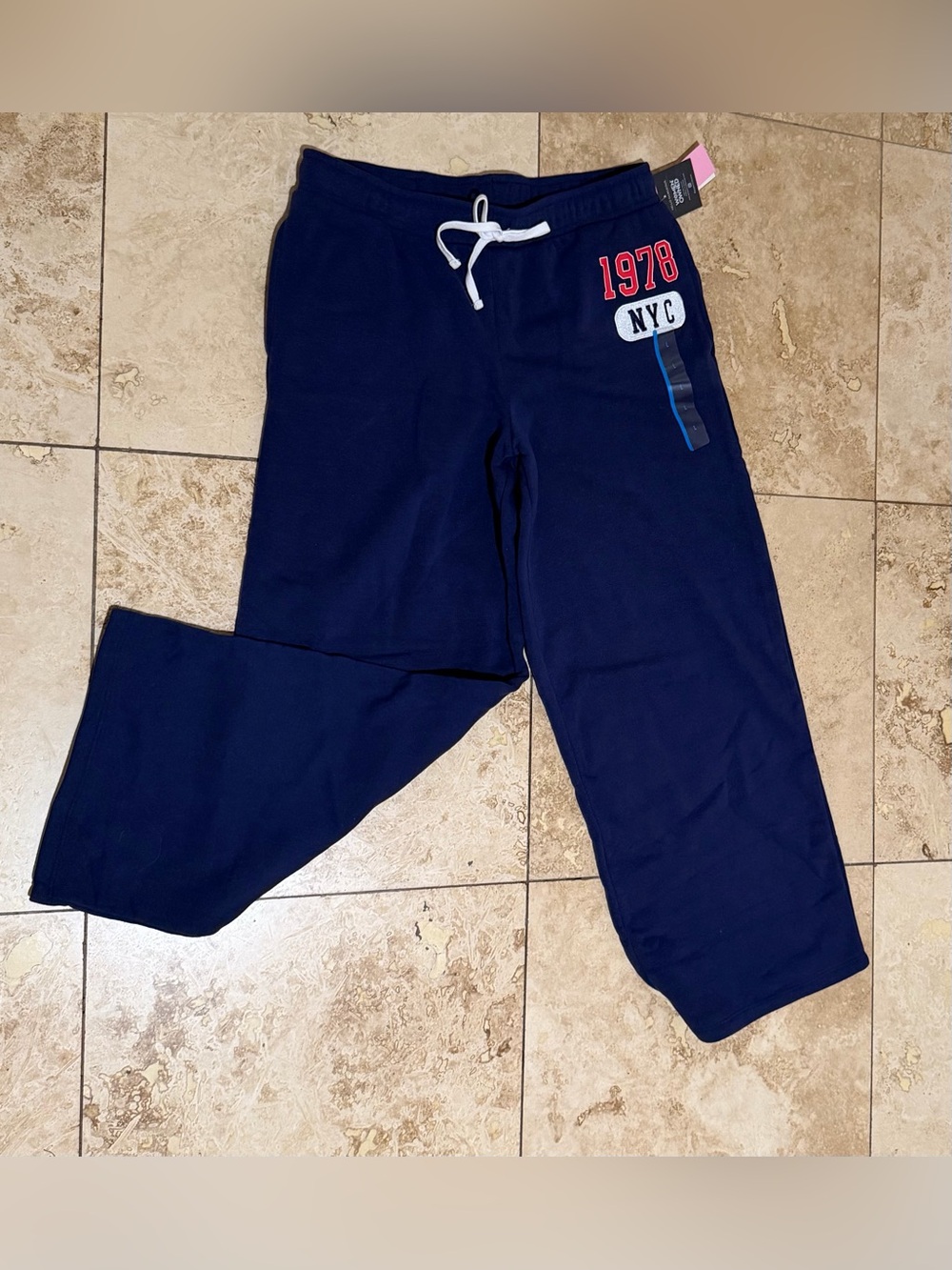 Grayson Threads Navy Wide Leg Pants with White Drawstring & Red Accent
